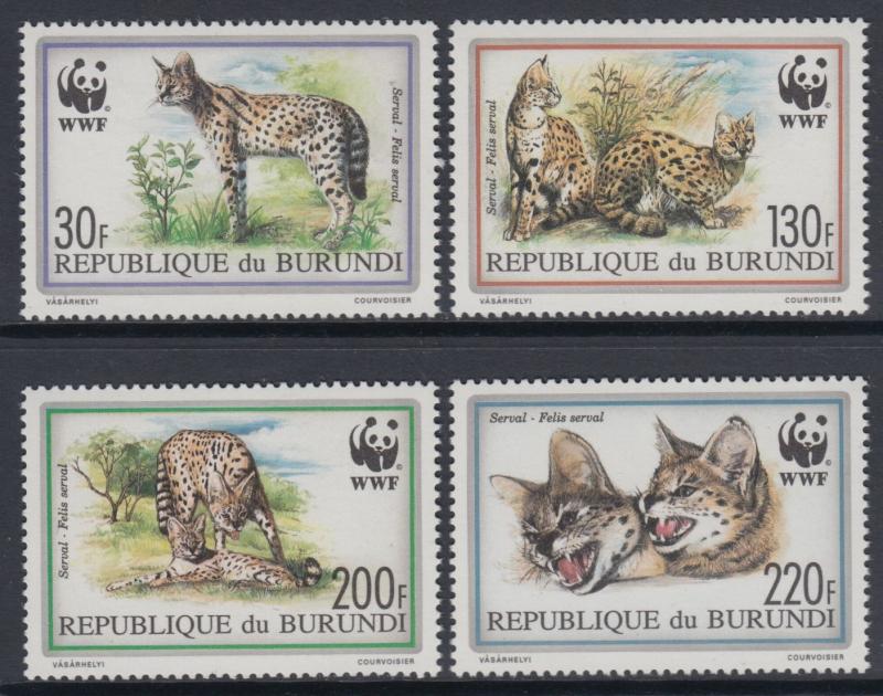 XG-BA644 BURUNDI - Wwf, 1992 Wild Animals, Felines, Serval MNH Set