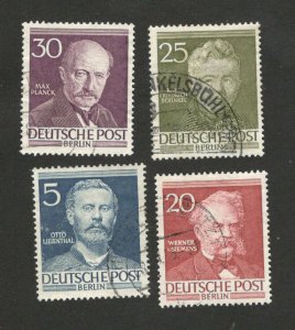 GERMANY - BERLIN - 4 USED STAMPS - FAMOUS - HIGH CV - 1952.