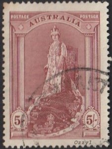 Australia 1938 Sc#177 5shilling KGVI Coronation Robes USED-VF-NH.