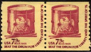 SC#1615 7.9¢ Drum Coil Pair: Shiny Gum (1976) MNH