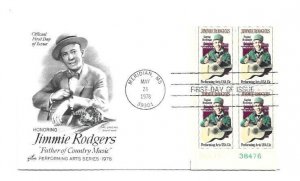 1755 Jimmie Rodgers, Performing Arts, ArtCraft plate block FDC