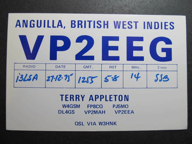 9953 Amateur Radio QSL Card ANGUILLA BRITISH WEST INDIES