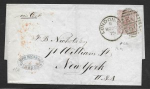 GREAT BRITAIN -  QUEEN VICTORIA 1875 Wrapper London to New York bearing - 30666