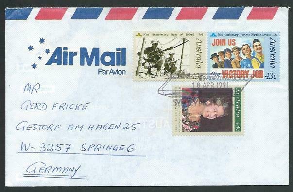 AUSTRALIA 1991 cover to Germany - nice franking - Sydney pictorial pmk.....12852