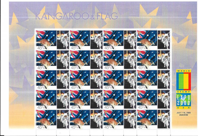 Australia #1832b  45c Kangroo & Flag sheet of 20 + labels (MNH) CV $24.00