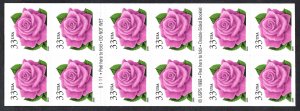 United States #3052Ef 33¢ Pink Rose (2000). Double-sided bklt of 20. MNH