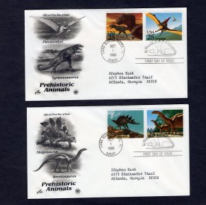 2422-25 Prehistoric Animals, set/2 FDC ArtCraft/PCS addressed