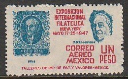 MEXICO C169, $1P Cent Intl Philat Exh NYC. MEXICO #1 & FDR. UNUSED, H OG. F-VF.