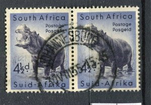 SOUTH AFRICA; 1954 early Wildlife Hippo issue 4.5d used PAIR