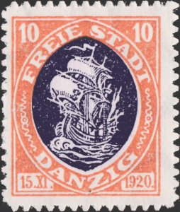 DANZIG - 1921 - Mi.54 10pf red-orange & violet-black - Mint (Hinged)*