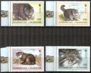 Tajikistan 1996 WWF Wild Cats Manul set of 4 MNH**