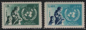 IRAN, 983-984, (2) SET, MNH, 1953, Mother With Children and UN Emblem