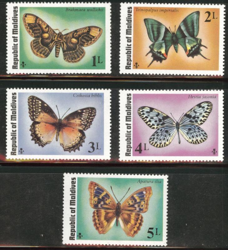 Maldive Islands Scott 584-588 MH* 1975 butterflies short set