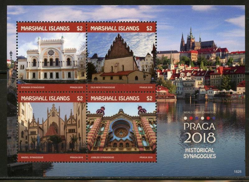 MARSHALL ISLANDS 2018 PRAGA 2018 HISTORICAL SYNAGOGUES SHEET MINT NH