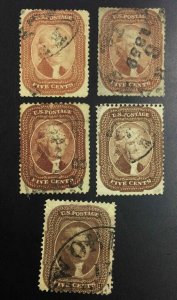 MOMEN: US STAMPS #27,28,28b,29,30A USED CAT. $5,600+ LOT #74082*