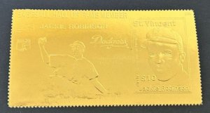 St. Vincent - Jackie Robinson Baseball - Unreleased Gold Error Stamp $10V - MNH