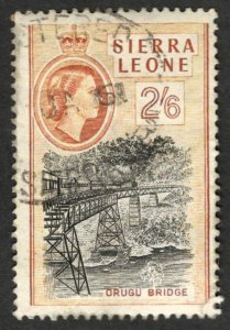 1956 Sierra Leone Sc #204 - 2sh6p - QEII + Orugu Bridge - Used stamp Cv$11