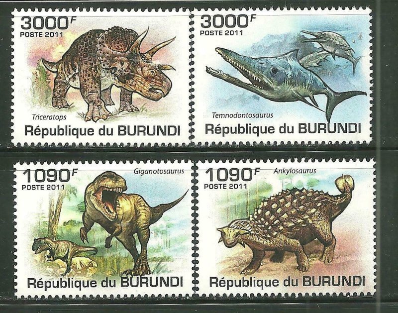 Burundi MNH 912-5 Prehistoric Animals Dinosaurs 2011 SCV 13.50