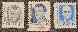 US Scott # 2186-2188; Three used Great Americans, 1988-1991; VF; off paper