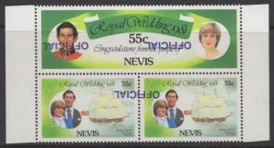 NEVIS SGO25gd/26gc 1983 55c ROYAL WEDDING OVERPRINT INVERTED MNH