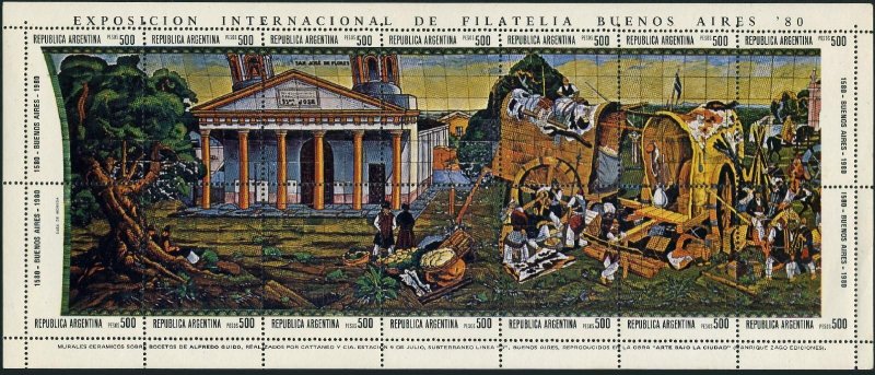 Argentina 1285 sheet, MNH. Mi 1482-1495 Bl.27. Buenos Aires-400. Ceramic mural.