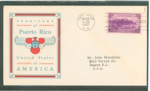 US 801 1937 3c Puerto Rico, Part of US Possesion Series on an addressed, typed FDC with a Linprint Cachet