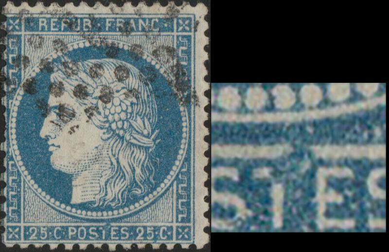 FRANCE - Yv.60A 25c bleu (type I) - variété (voir scan)