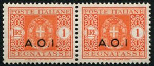 AOI - Postage due Lire 1 pair with a copy without a dot after the I