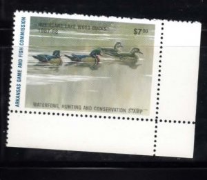 Arkansas No 7 Duck Stamp LR Wood Ducks Mint NH