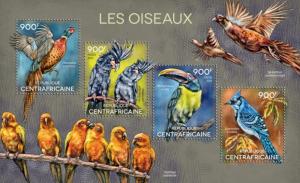 CENTRAFRICAINE 2014 SHEET PARROTS TOUCANS PHEASANTS COCKATOOS BIRDS WILDLIFE