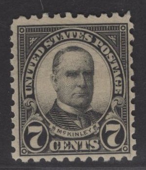 US Stamp #588 7c McKinley Perf 10 MINT NO GUM SCV $12.50 (as hinged)