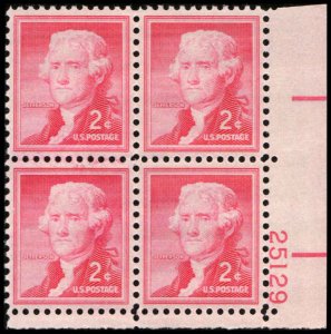 US #1033 JEFFERSON MNH LR PLATE BLOCK #25129