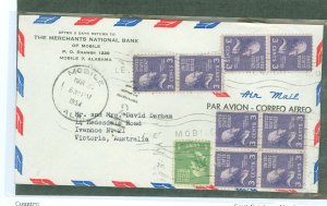 US 804/807 1c Prexy + 3c Prexy franked this 1954 Airmail cover (and paying the 25c Airmail rate to Australia).