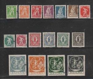 GERMAN STATE BAVARIA #238-254 1920 DEFINITIVES F-VF USED