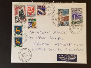 1969 Reunion French Africa to Kenosha Wisconsin USA CFA Overprint Air Mail Cover