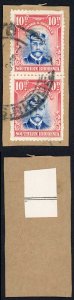 Southern Rhodesia SG9 10d Blue and Rose Pair Perf 14 Used on Piece