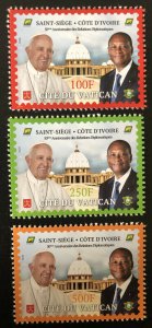 2020 Joint Issue Vatican Ivory Coast Côte d'Ivoire 50 years Pope stamp set