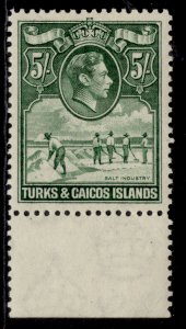 TURKS & CAICOS ISLANDS GVI SG204a, 5s deep green, NH MINT. Cat £55.