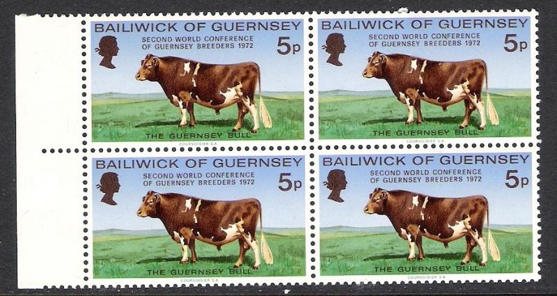 GREAT BRITAIN GUERNSEY 68 MNH BLOCK OF 4 BULL [D4]