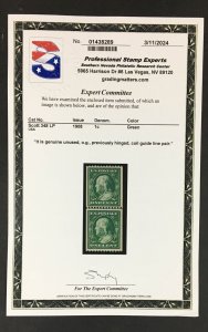 MOMEN: US STAMPS #348 LINE PAIR MINT OG VVVLH PSE CERT LOT #88879