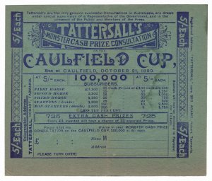 (I.B) Australia Cinderella : Tattersall's Ticket 5/- (Caulfield Cup 1899)