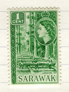 SARAWAK; 1953 early QEII pictorial issue Mint hinged 1c. value