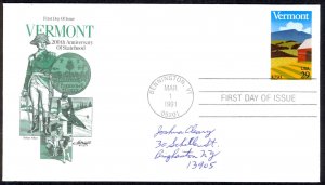 USA Sc# 2533 (Artmaster) FDC (b) (Bennington, VT) 1991 3.1 Vermont Statehood