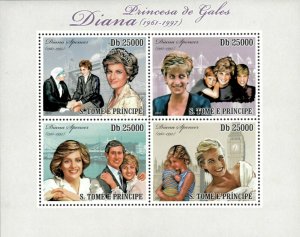 Sao Tome 2010 - Princess Diana In Memoriam, Family - Sheet of 4 - MNH