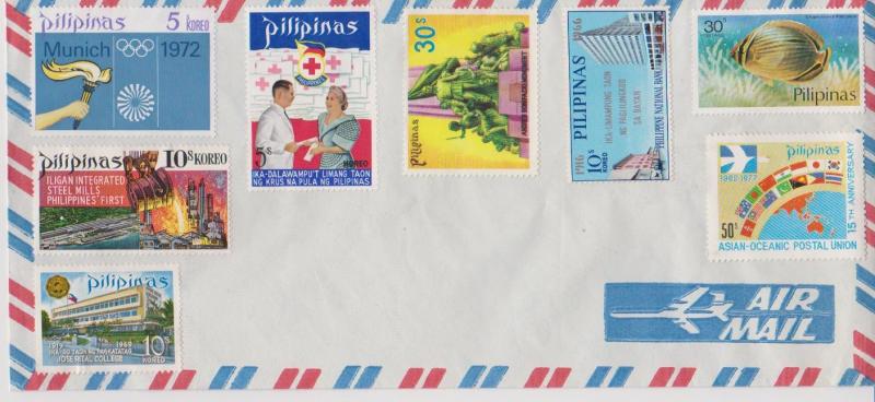 Phillipines 8 Stamps on an Envelope