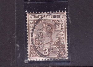 Straits Settlements-Sc #85-used-3c brown-dated Oc 28 1899-
