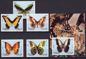 Sharjah 1972 BUTTERFLIES set (5v) Perforated + s/s Imperforated Mint (NH)