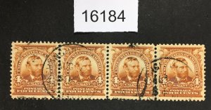 MOMEN: US STAMPS # 303 STRIP OF 4 SHANGHAI CHINA CANCEL USED LOT #16184