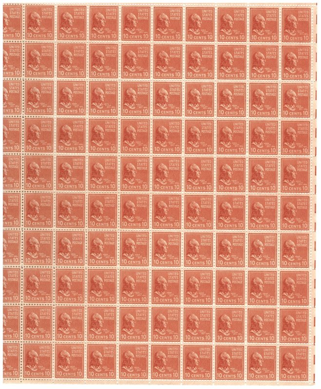 #815 – 1938 10c Tyler – Presidential Series – MNH OG Sheet