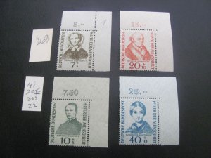 GERMANY 1955 MNH MI. 222-225  CORNER MARGIN   SET XF (263) ALL MARGIN #s OR CM